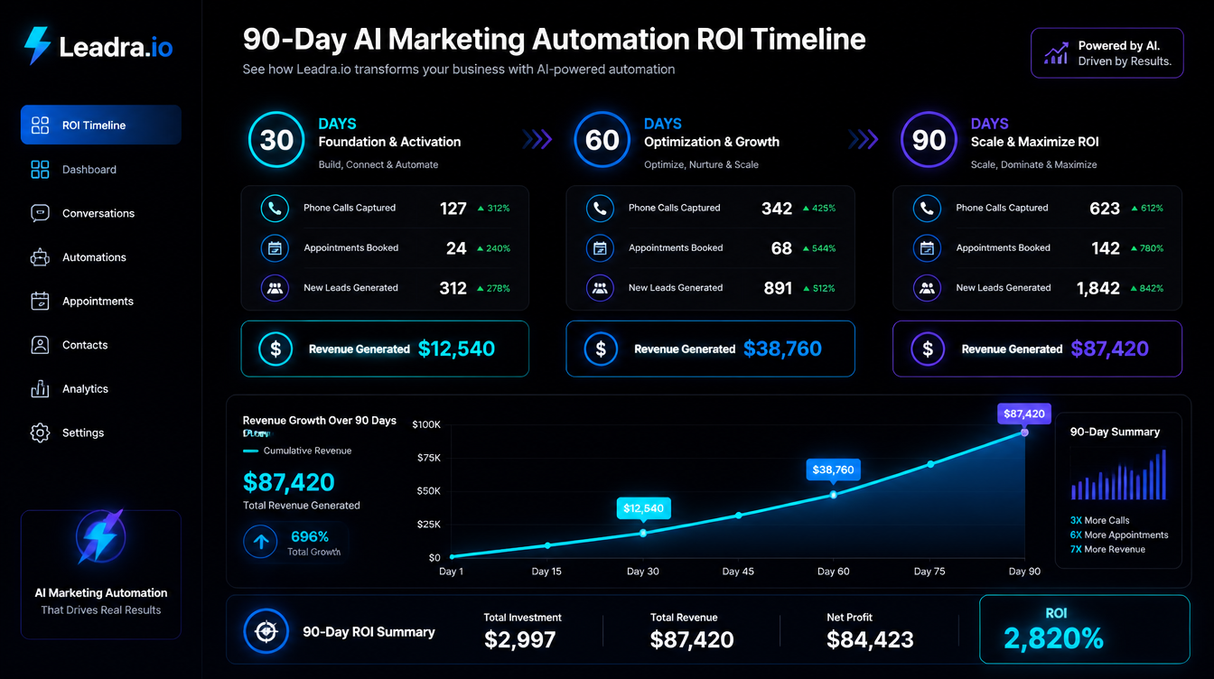 AI marketing automation ROI timeline - 30, 60, 90 day benchmarks for small businesses